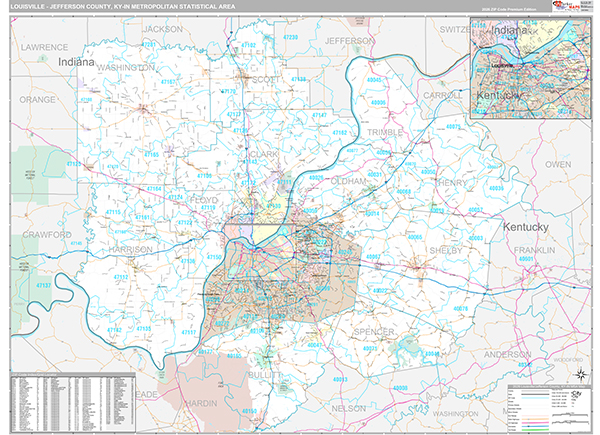 Louisville-Jefferson County Metro Area Wall Map